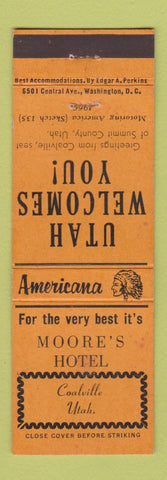 Matchbook Cover - Moore's Hotel Coalville UT Perkins Americana ORANGE