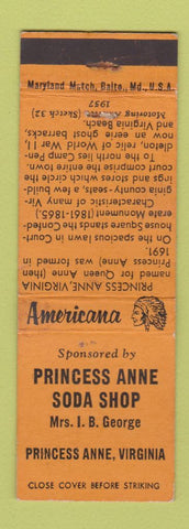 Matchbook Cover - Princess Anne Soda Shop VA Perkins Americana ORANGE