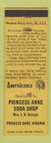 Matchbook Cover - Princess Anne Soda Shop VA Perkins Americana YELLOW WORN