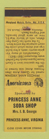 Matchbook Cover - Princess Anne Soda Shop VA Perkins Americana YELLOW WORN