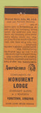 Matchbook Cover - Monument Lodge Yorktown VA Perkins Americana ORANGE