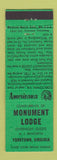 Matchbook Cover - Monument Lodge Yorktown VA Perkins Americana GREEN