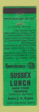 Matchbook Cover - Sussex Lunch Court House VA Perkins Americana GREEN
