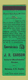 Matchbook Cover JR Carson Texaco oil gas Nottoway CH VA Perkins Americana GREEN