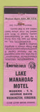 Matchbook Cover - Lake Manahoac Motel Washington VA Perkins Americana PINK WORN