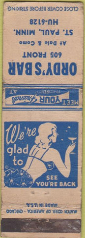 Matchbook Cover - Ordy's Bar girlie ST Paul MN WORN