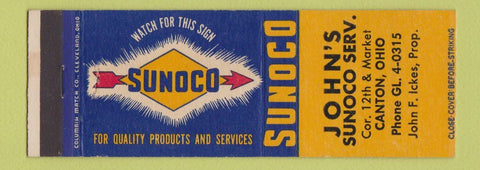 Matchbook Cover - Sunoco oil gas John's Canton OH