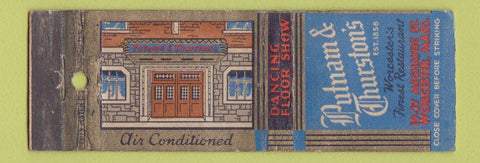 Matchbook Cover - Putnam & Thurston's Worcester MA restaurant WORN