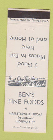 Matchbook Cover - Ben's Fine Foods Hallettsville TX