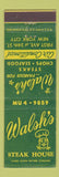 Matchbook Cover - Walsh's Steak House New York City