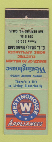 Matchbook Cover - Westinghouse Appliances EL McAdams San Bernardino CA