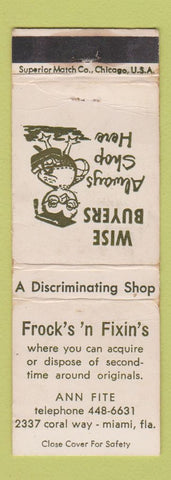 Matchbook Cover - Frock's n Fixin's Miami FL Second Hand Store WEAR