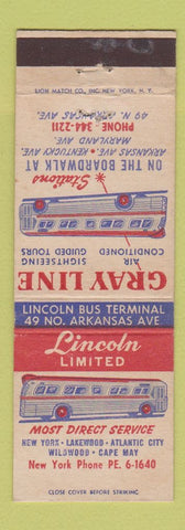 Matchbook Cover - Gray Line Bus Atlantic City Cape May Wildwood NJ