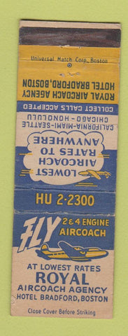 Matchbook Cover - Royal Aircoach Agency Travel Boston MA WEAR