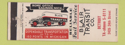 Matchbook Cover - Blair Transit Trucking Detroit MI