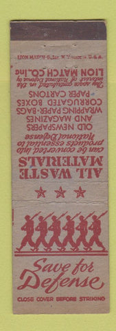 Matchbook Cover - Lion Match WWII Save for Defense