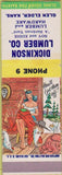 Matchbook Cover - Dickinson Lumber Glen Elder KS hillbilly