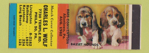 Matchbook Cover Charles Wolf Match Collector Philadelphia PA 1962 Basset Hounds
