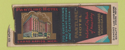 Matchbook Cover - Pantlind Hotel Grand Rapids MI DQ BOBTAIL
