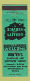 Matchbook Cover - Hunter's Hardware Electrical Brownsville TX