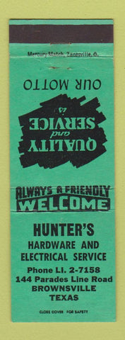 Matchbook Cover - Hunter's Hardware Electrical Brownsville TX