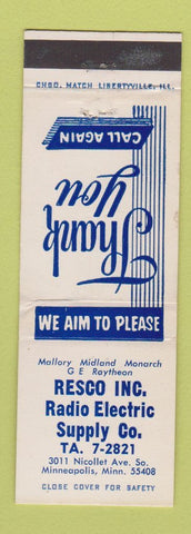 Matchbook Cover - Resco Radio Electric Minneapolis MN