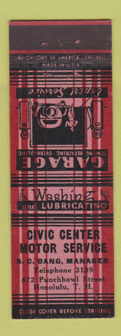 Matchbook Cover - Civic Center Motor Service Honolulu TH Hawaii