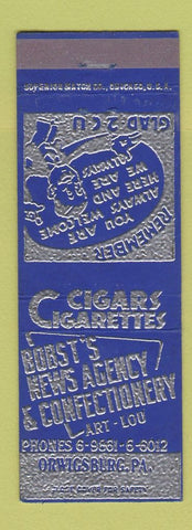 Matchbook Cover - Bobst's News Agency Confectionery Orwigsburg PA