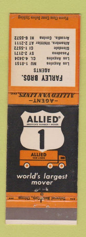 Matchbook Cover - Allied Trucking Moving Farley Los Angeles Pasadena CA