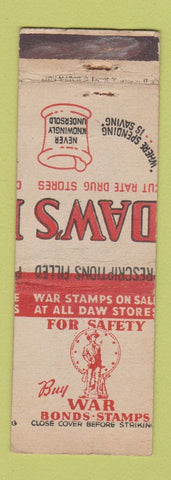 Matchbook Cover - Daws Drug Stores WWII MISCUT WEAR