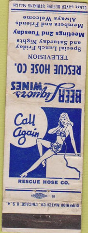 Matchbook Cover - Rscue Hose Co TV girlie WORN