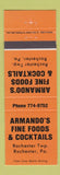 Matchbook Cover - Armando's Fine Foods Rochester PA