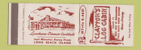 Matchbook Cover - Clayton's Log Cabin Manahawkin NJ