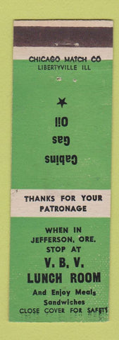 Matchbook Cover - VBV Lunch Room Cabins oil gas Jefferson OR