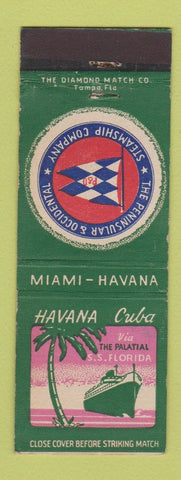 Matchbook Cover - Miami Havana Peninsular Occidental Steamship