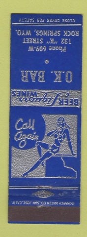 Matchbook Cover - OK Bar girlie Rock Springs WY