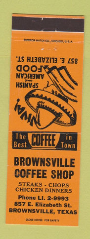 Matchbook Cover - Brownsville Coffee Shop Restaurant TX ORANGE
