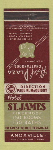 Matchbook Cover - St James Hotel Knoxville TN Hotel Plaza Chattanooga