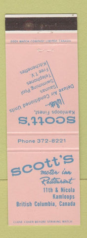 Matchbook Cover - Scott's Motor Inn Restaurant Kamloops BC