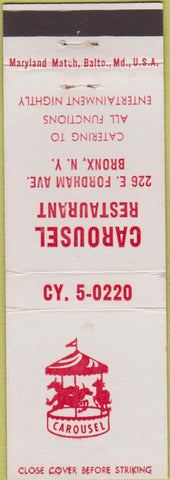 Matchbook Cover - Carousel Restaurant Brooklyn NY