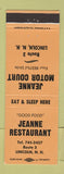 Matchbook Cover - Jeanne Restaurant Motor Court Lincoln NH ORANGE