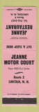 Matchbook Cover - Jeanne Restaurant Motor Court Lincoln NH PINK