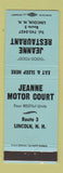 Matchbook Cover - Jeanne Restaurant Motor Court Lincoln NH BLUE