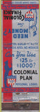 Matchbook Cover - Colonial Finance Loans