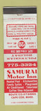 Matchbook Cover - Samurai Motor Inn Hyannis MA Cape Cod DD Bean WEAR