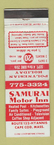 Matchbook Cover - Samurai Motor Inn Hyannis MA Cape Cod DD Bean WEAR