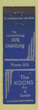 Matchbook Cover - The Koons Montgomery Hotel PA