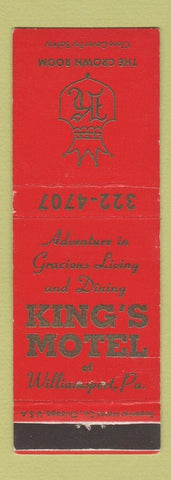 Matchbook Cover - King's Motel Williamsport PA