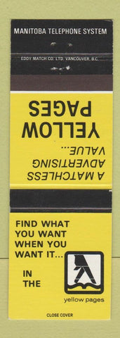 Matchbook Cover - Yellow Pages Telephone Book Manitoba MB Phone Canada