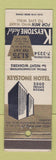 Matchbook Cover - Keystone Hotel New York City WORN BACK